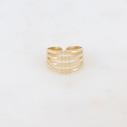 Bague lisse et texturée 4 rangs avec multi petits ronds au milieu