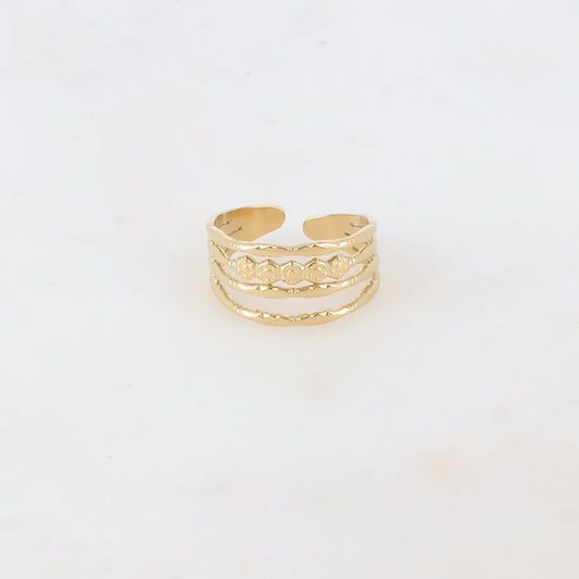 Bague 4 rangs avec 5 petites pièces héxagones