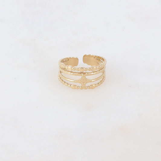 Bague lisse et texturée 4 rangs avec étoile