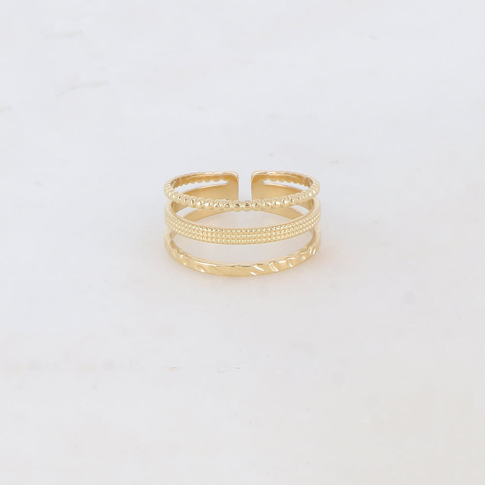 Bague martelée et texturée triple rangs ajustable