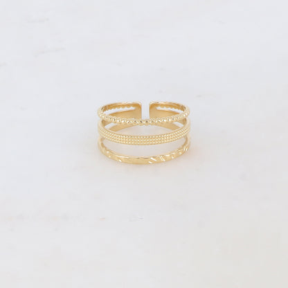 Bague martelée et texturée triple rangs ajustable