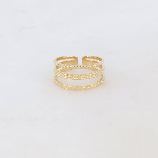 Bague martelée et texturée triple rangs ajustable