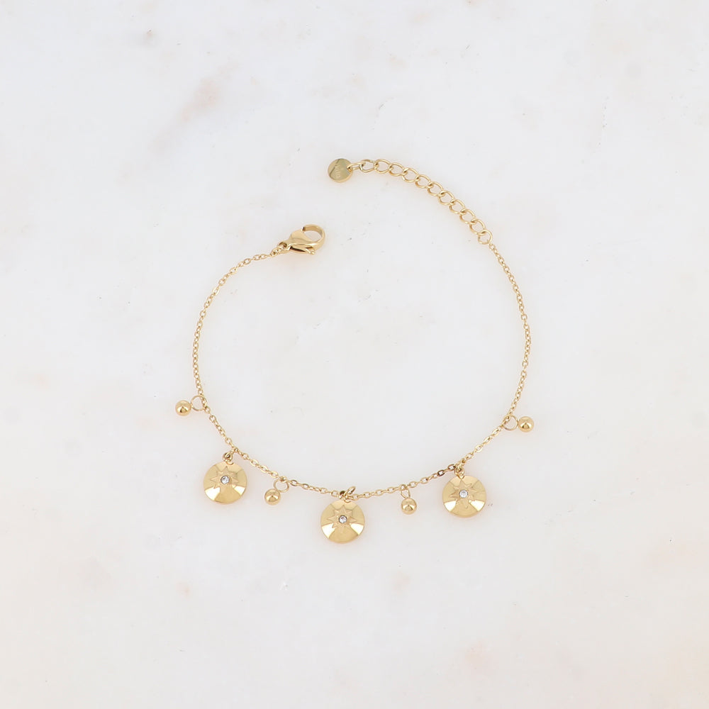 Bracelet avec pampilles boules et rondes avec motif étoile et strass