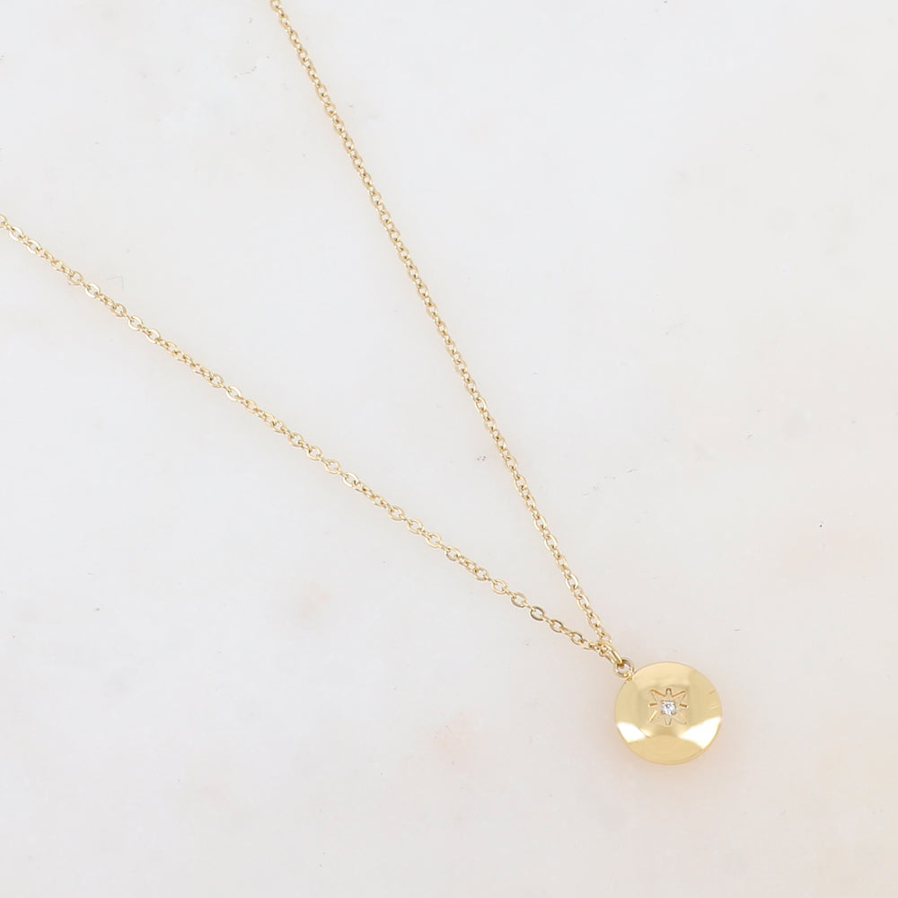 Collier avec pendentif rond, étoile et strass (38+7CM)