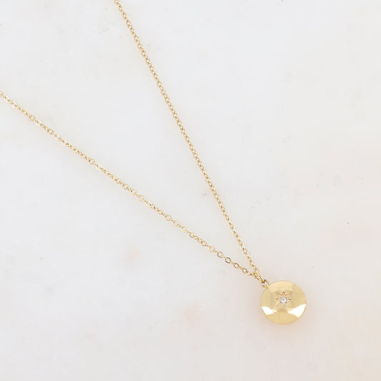Collier avec pendentif rond, étoile et strass (38+7CM)