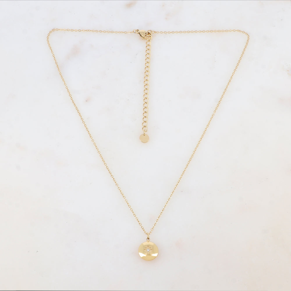 Collier avec pendentif rond, étoile et strass (38+7CM)