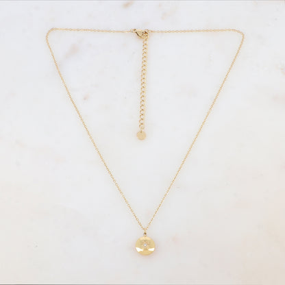 Collier avec pendentif rond, étoile et strass (38+7CM)