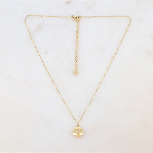 Collier avec pendentif rond, étoile et strass (38+7CM)