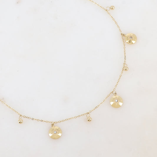 Collier avec pampilles boules et rondes avec motif étoile et strass (38+7CM)