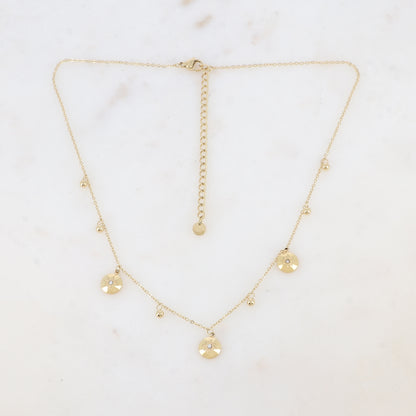 Collier avec pampilles boules et rondes avec motif étoile et strass (38+7CM)