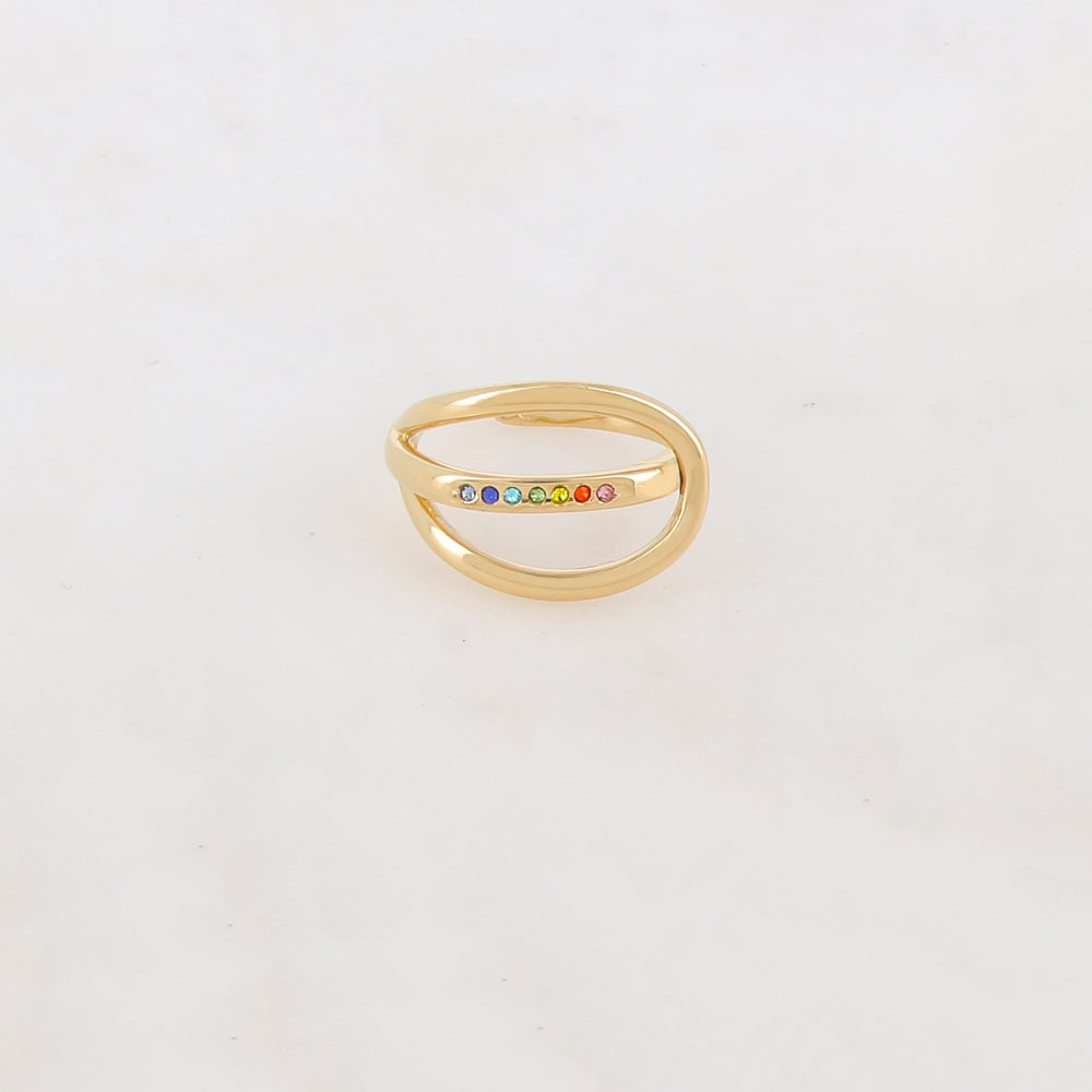 Bague fine et lisse en forme géométrique, 7 strass