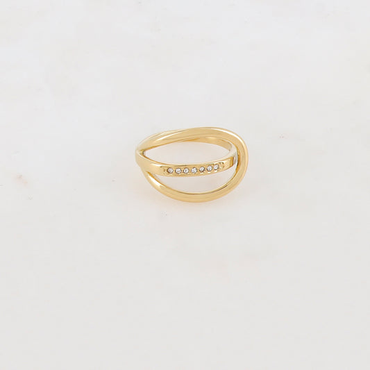 Bague fine et lisse en forme géométrique, 7 strass