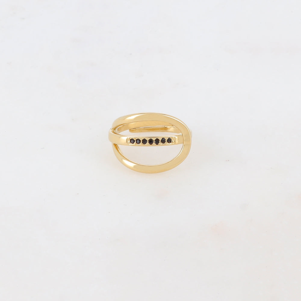 Bague fine et lisse en forme géométrique, 7 strass