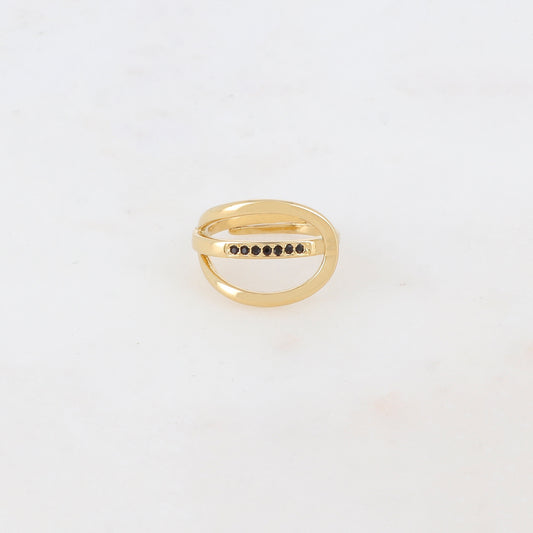Bague fine et lisse en forme géométrique, 7 strass
