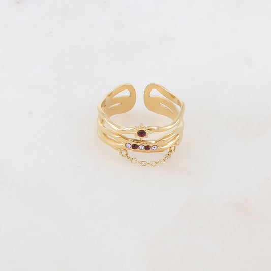 Bague 4 rangs avec chaîne, étoile et 5 strass