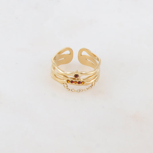 Bague 4 rangs avec chaîne, étoile et 5 strass