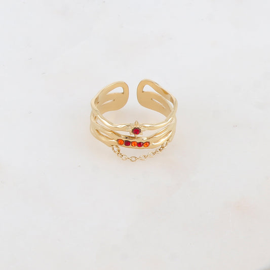 Bague 4 rangs avec chaîne, étoile et 5 strass