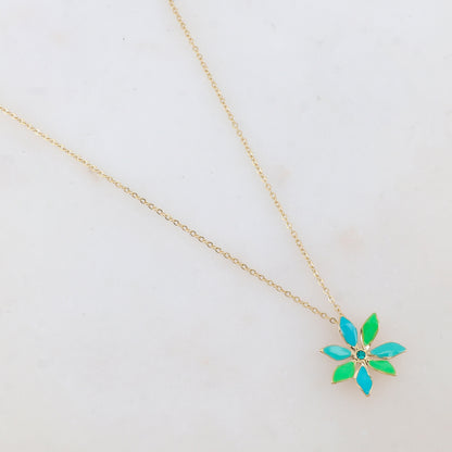 Collier avec pendentif fleur émaillée et strass (39+7CM)