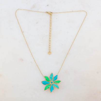 Collier avec pendentif fleur émaillée et strass (39+7CM)