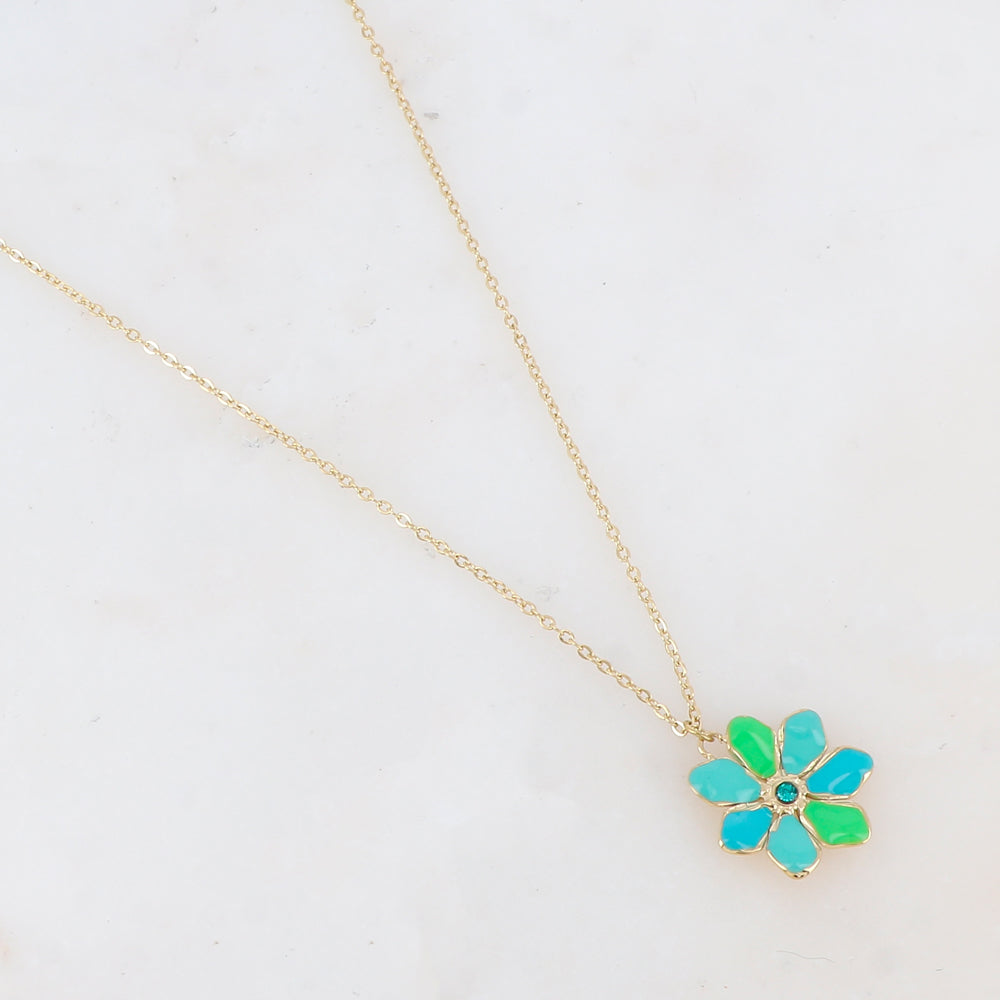 Collier avec pendentif fleur émaillée et strass (39+7CM)