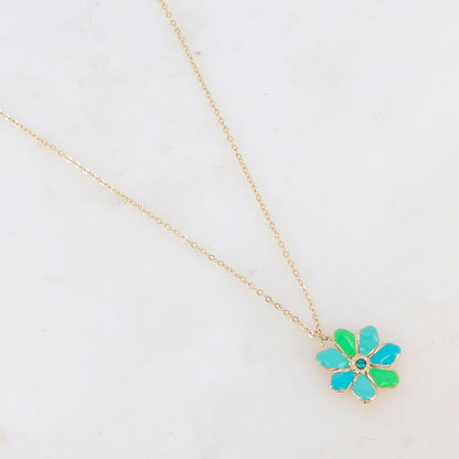 Collier avec pendentif fleur émaillée et strass (39+7CM)