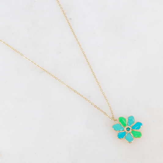 Collier avec pendentif fleur émaillée et strass (39+7CM)