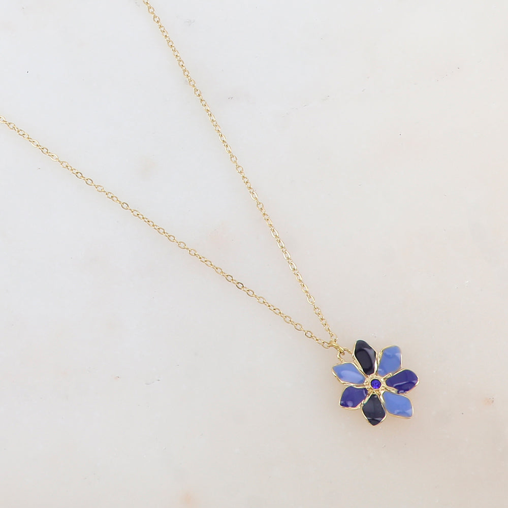 Collier avec pendentif fleur émaillée et strass (39+7CM)