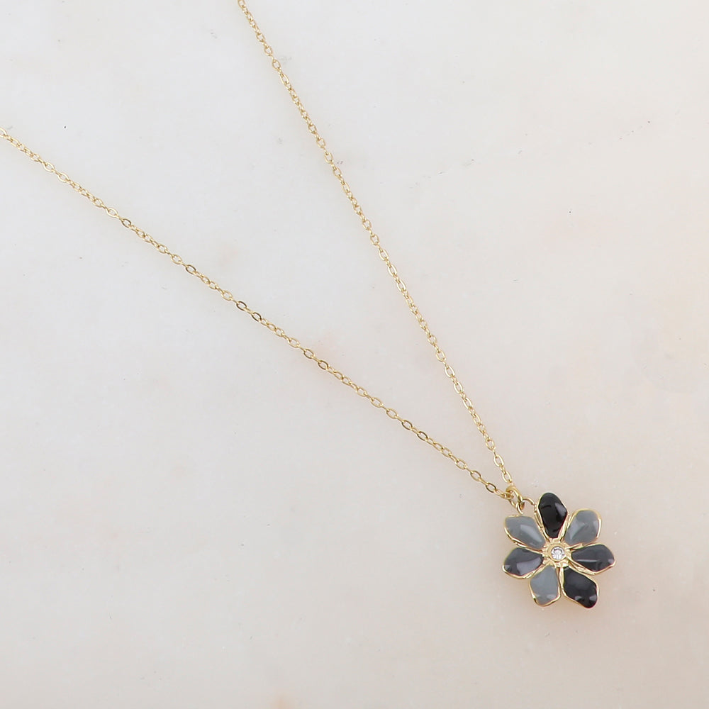 Collier avec pendentif fleur émaillée et strass (39+7CM)