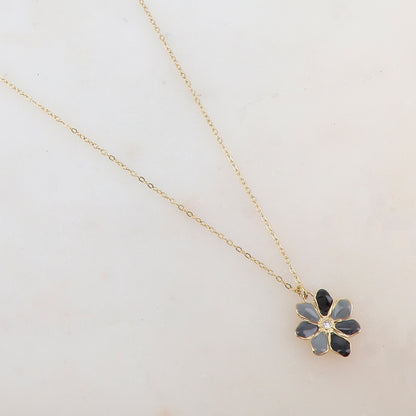 Collier avec pendentif fleur émaillée et strass (39+7CM)