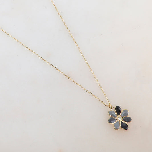 Collier avec pendentif fleur émaillée et strass (39+7CM)
