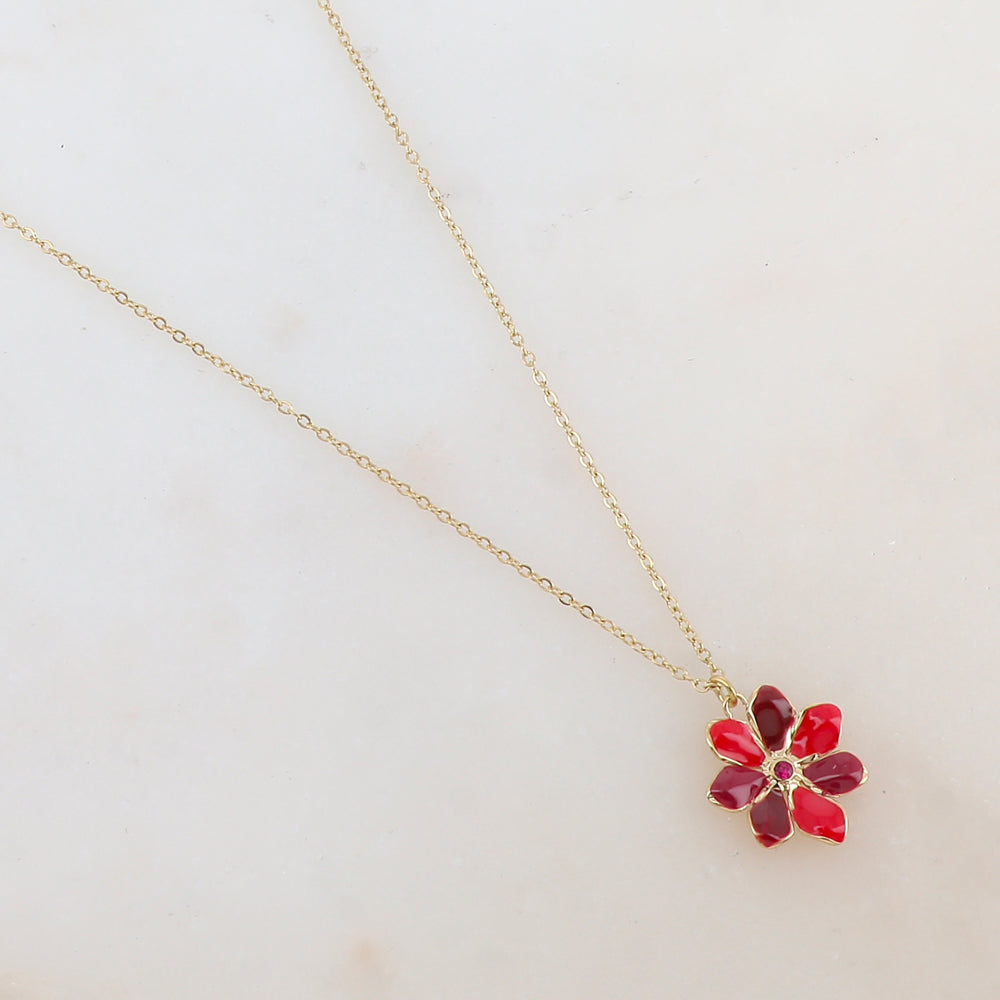 Collier avec pendentif fleur émaillée et strass (39+7CM)