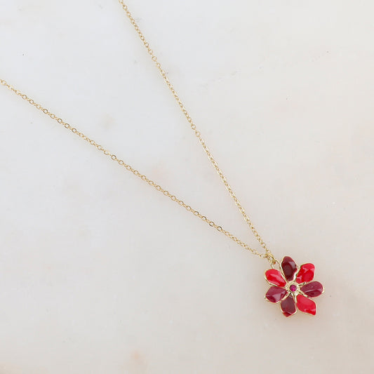 Collier avec pendentif fleur émaillée et strass (39+7CM)