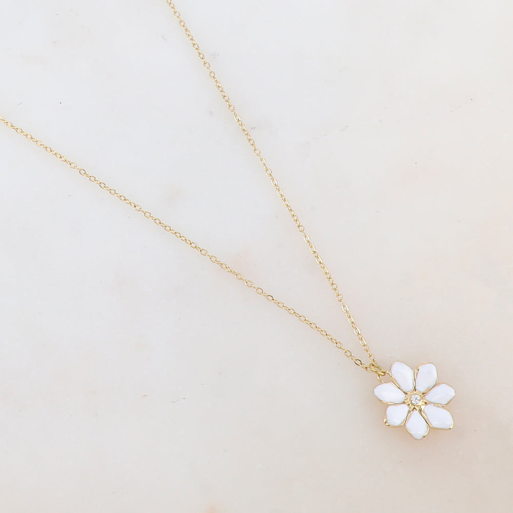 Collier avec pendentif fleur émaillée et strass (39+7CM)