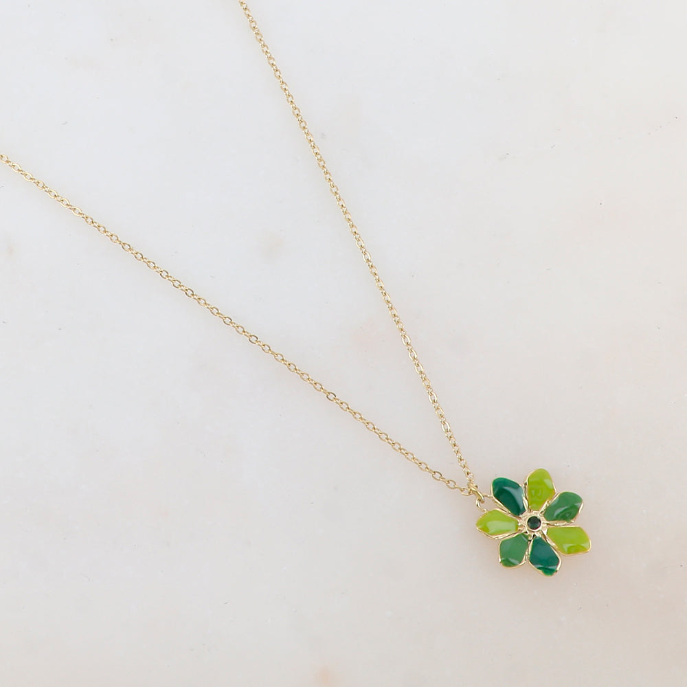 Collier avec pendentif fleur émaillée et strass (39+7CM)