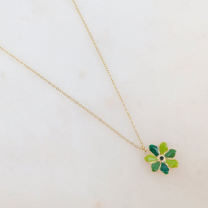 Collier avec pendentif fleur émaillée et strass (39+7CM)
