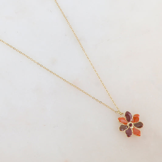 Collier avec pendentif fleur émaillée et strass (39+7CM)