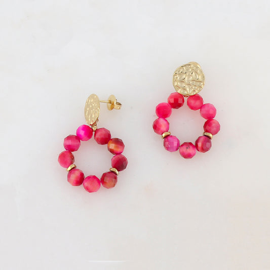 B.O à puce avec pièce ronde martelée, pierres naturelles 2,2 X 3,8 CM.