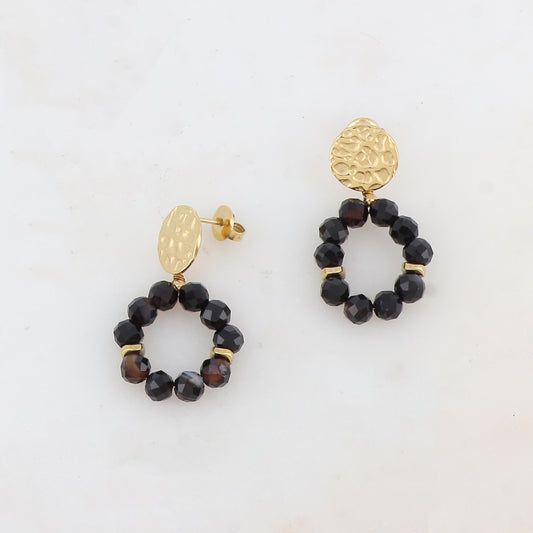 B.O à puce avec pièce ronde martelée, pierres naturelles 2,2 X 3,8 CM.