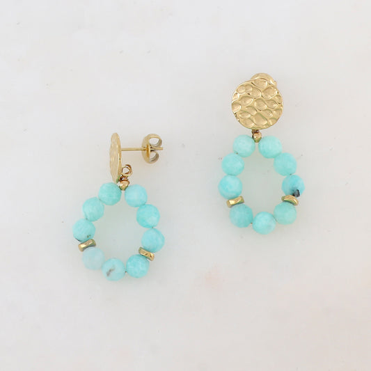 B.O à puce avec pièce ronde martelée, pierres naturelles 2,2 X 3,8 CM.