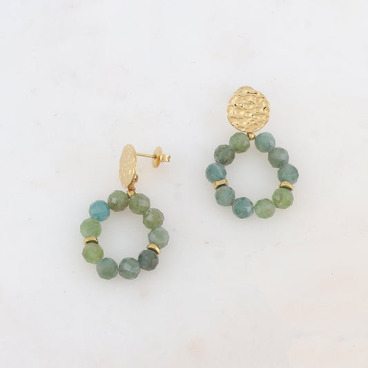 B.O à puce avec pièce ronde martelée, pierres naturelles 2,2 X 3,8 CM.