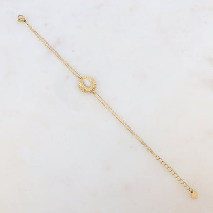 Bracelet 2 rangs avec pièce en forme de feuillage et nacre blanche