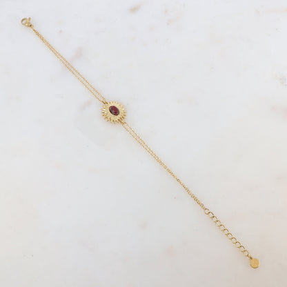 Bracelet 2 rangs avec pièce en forme de feuillage, pierre naturelle