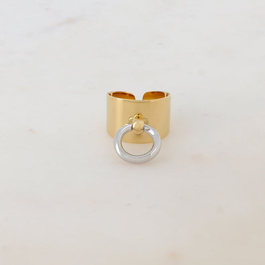 Bague lisse avecpampille anneau bicolore