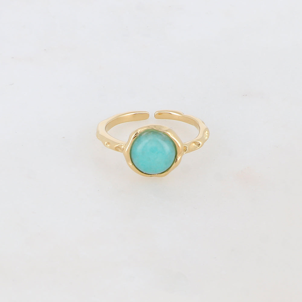 Bague fine avec pièce ronde sertie d'une pierre naturelle - Amazonite