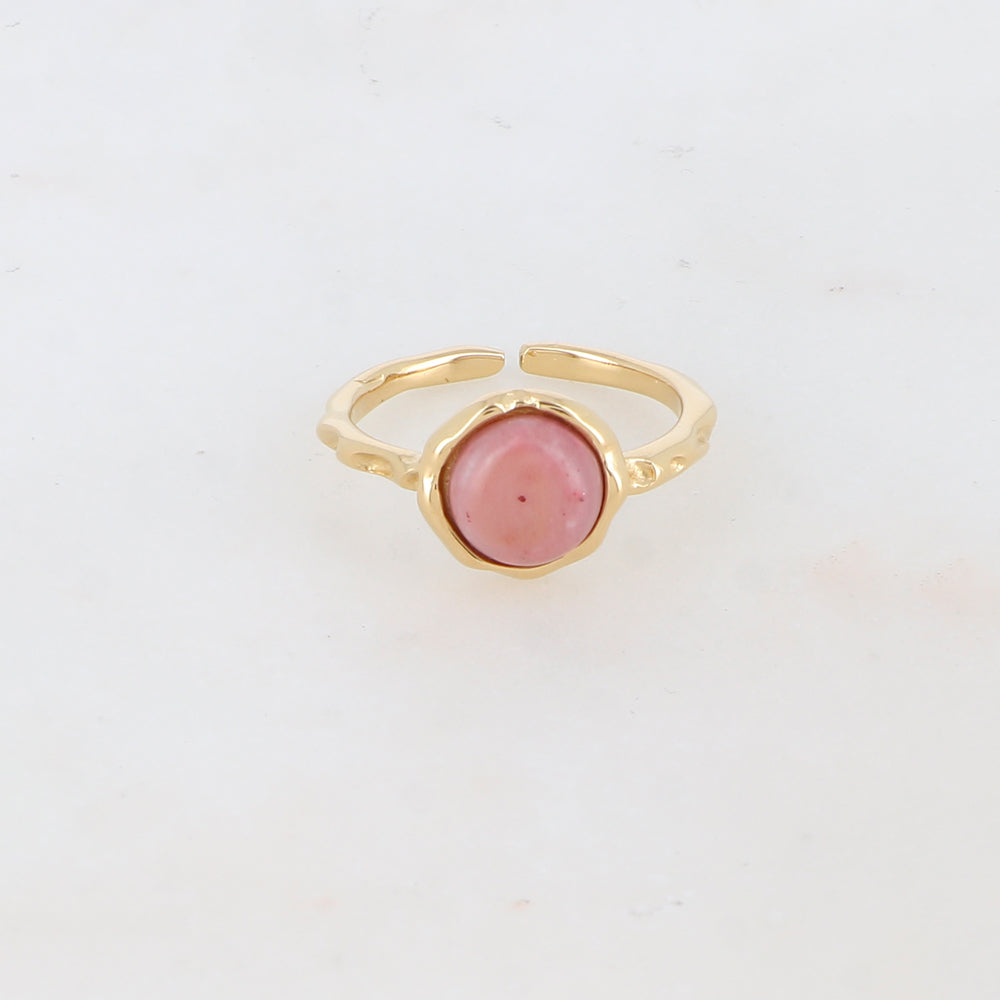 Bague fine avec pièce ronde sertie d'une pierre naturelle - Rhodonite