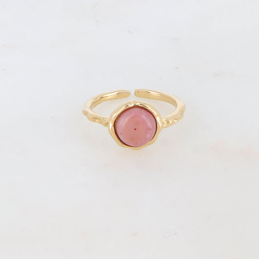 Bague fine avec pièce ronde sertie d'une pierre naturelle - Rhodonite
