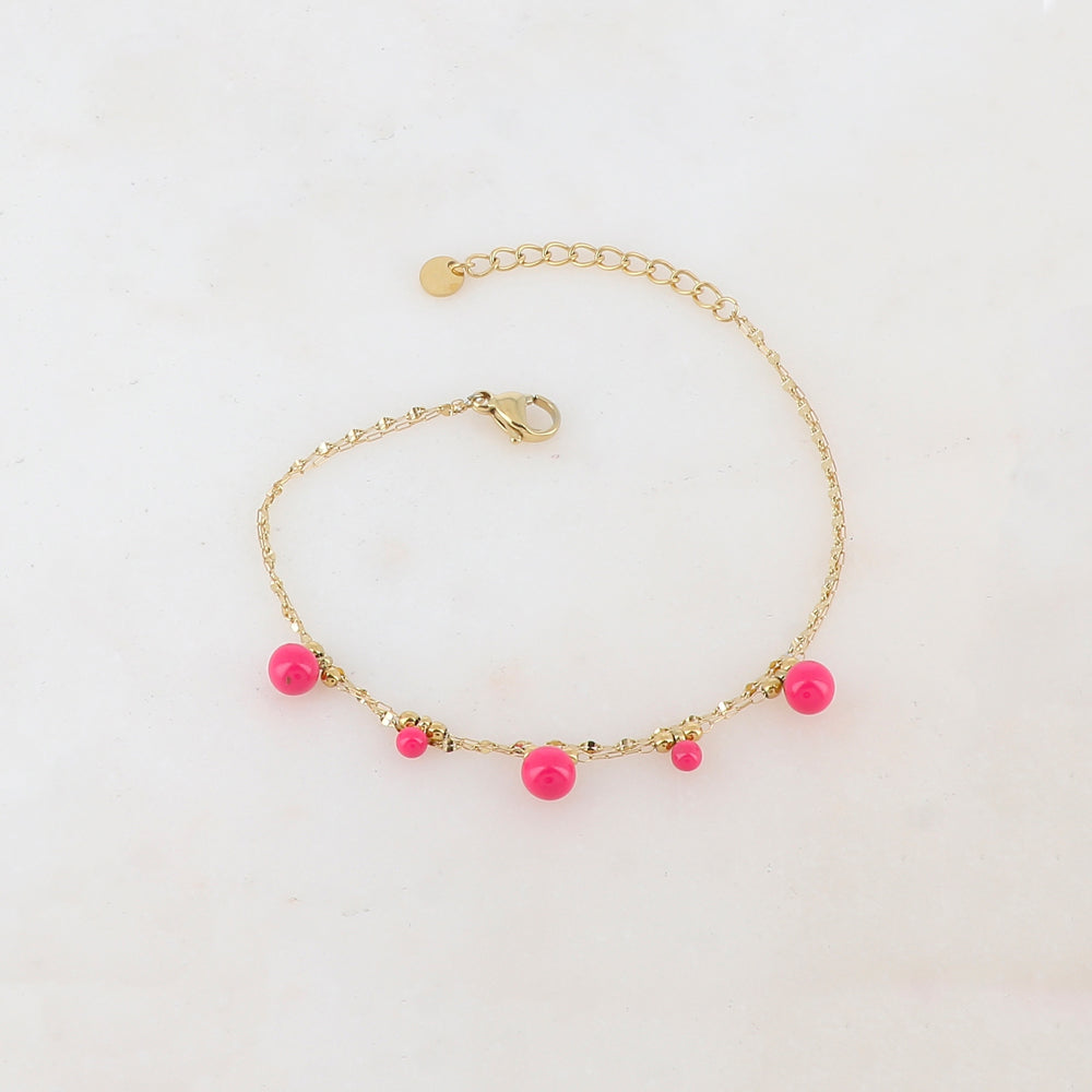 Bracelet double rangs avec petites boules et émail