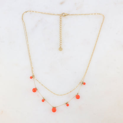 Collier double rangs avec petites boules et émail 40/43+5 cm