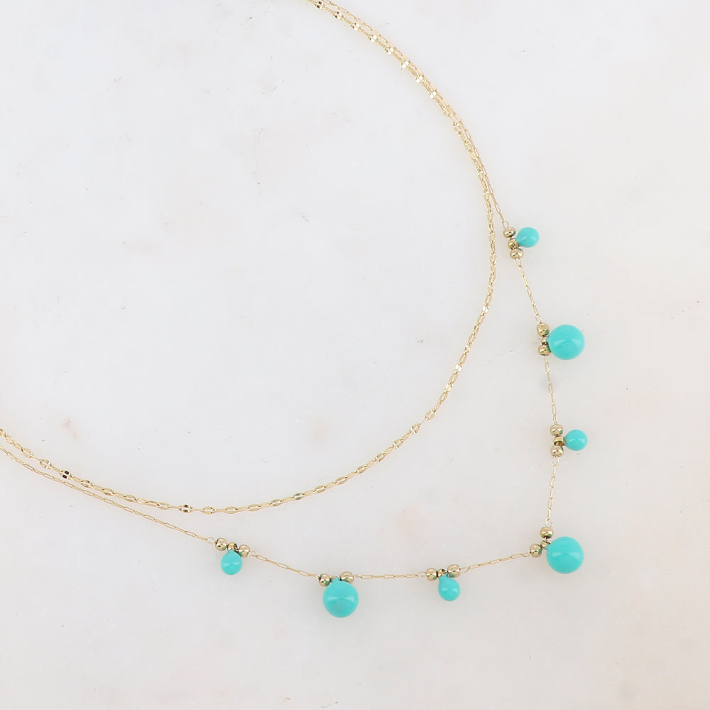 Collier double rangs avec petites boules et émail 40/43+5 cm
