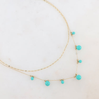 Collier double rangs avec petites boules et émail 40/43+5 cm